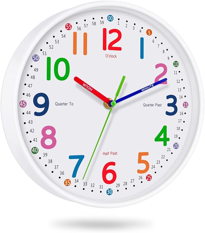 Silent Kids Wall Clock – Non-Ticking, Battery-Powered by Lantoo