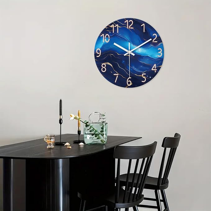Blue Glass Wall Clocks Battery Operated 20 Inch Marble Large Wall Clocks - Image 3
