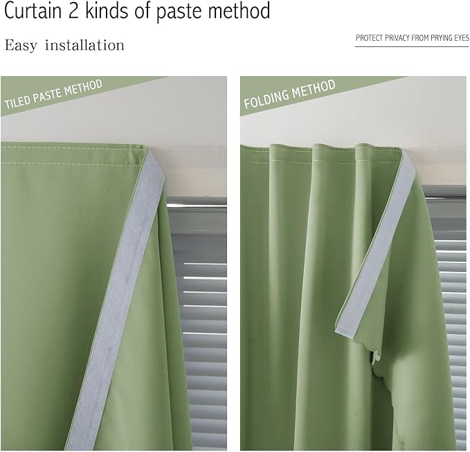 Thermal Blackout Curtains with Self-Adhesive Tape, No Rod No Drill Easy Install - Image 6