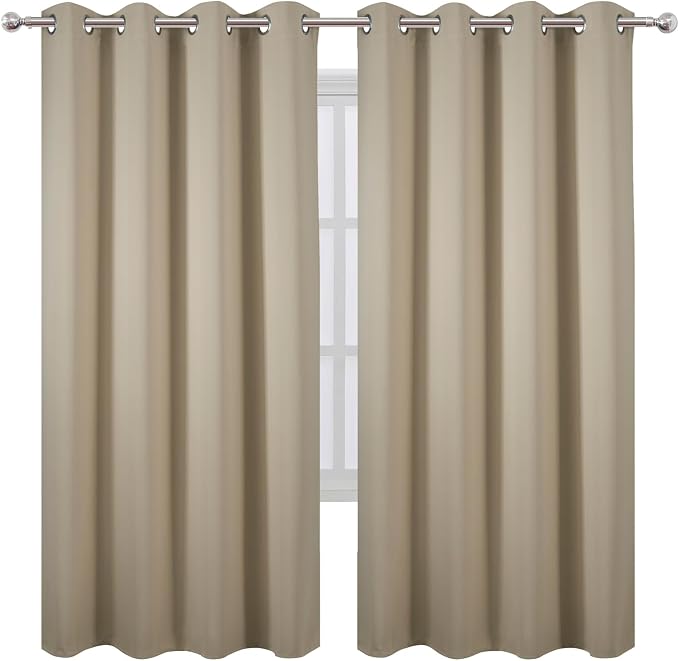 LEMOMO Blackout Curtains 66 x 72 Inch Long Beige Curtains Set of 2 Panels Room - Image 2