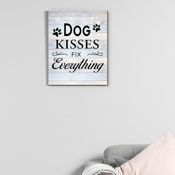 Funny Farmhouse Dog Canvas Wall Art Decor Dog Kisses Fix Everything Rustic Sign - Image 7