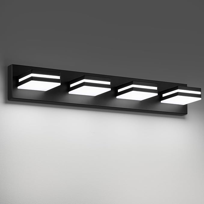 Modern LED Bathroom Lights Fixtures 4-Light, Metal Black Acrylic Wall Lighting by JZEKVN