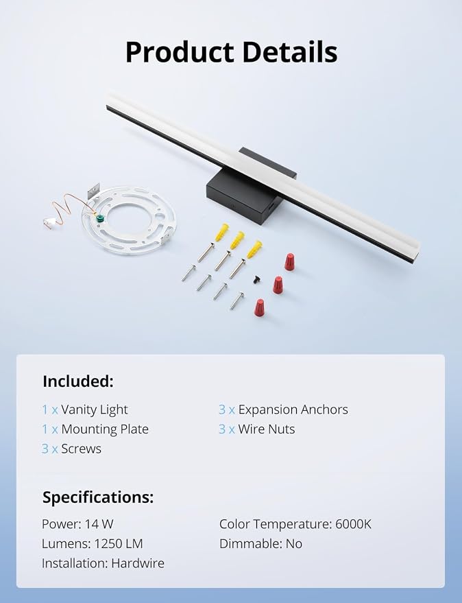 Combuh LED Bathroom Light Fixtures Over Mirror 24 Inch 14W, Modern IP44 Wall - Image 9