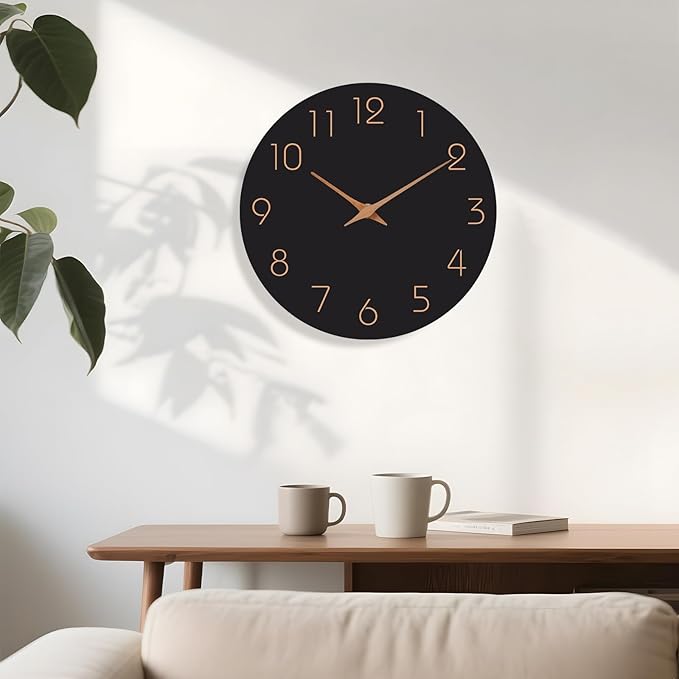 Mosewa Wall Clock 14 Inch Black Battery Operated Silent Non Ticking Simple - Image 6