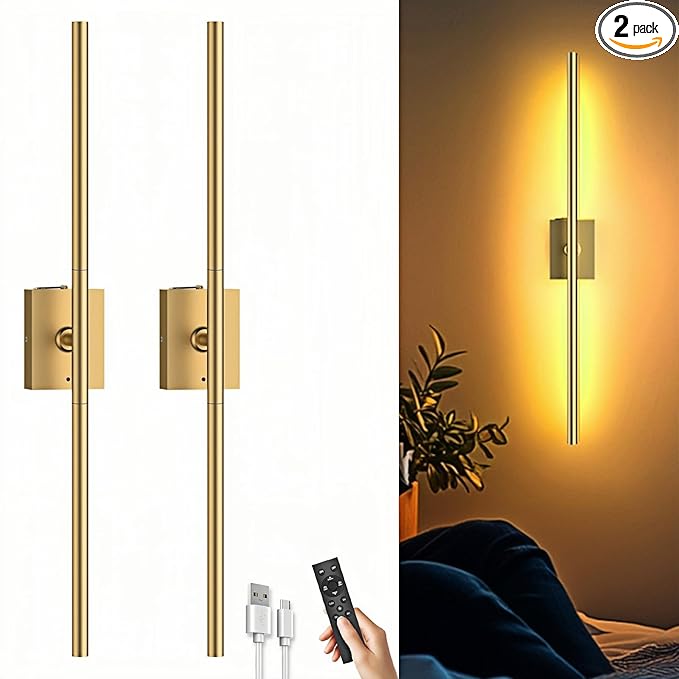 Battery Operated Wall Sconces Set of Two: Dimmable Wireless Wall Lights by iThirdHomeOutdoorLighting