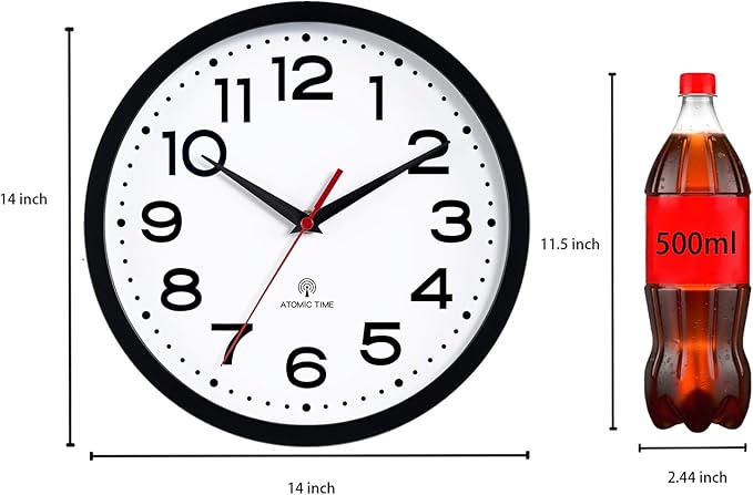Roymnie Atomic Wall Clock 14 Inch, Modern Clock Battery Operated Classic Analog - Image 3