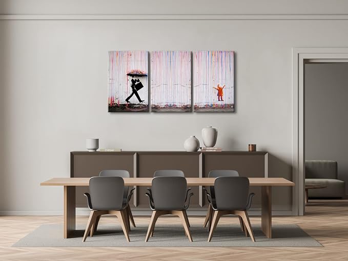 Wieco Art 3 Piece Banksy Famous Canvas Paintings Wall Art Raining day Modern - Image 5