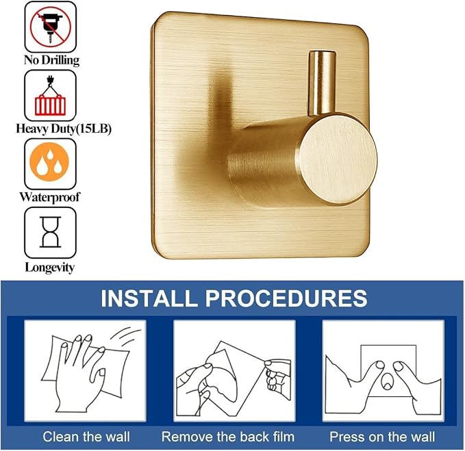 Fotosnow Gold Adhesive Hooks 15LB, Non Tarnish Sticky Hooks - Image 9
