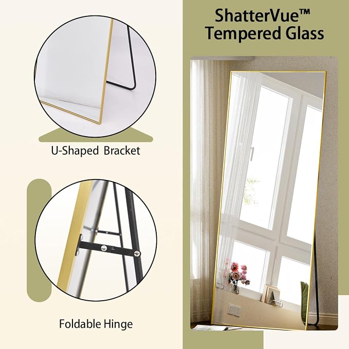 BEAUTYPEAK Full Length Mirror 64"x21" Nano Glass, Standing Rectangle Floor - Image 3
