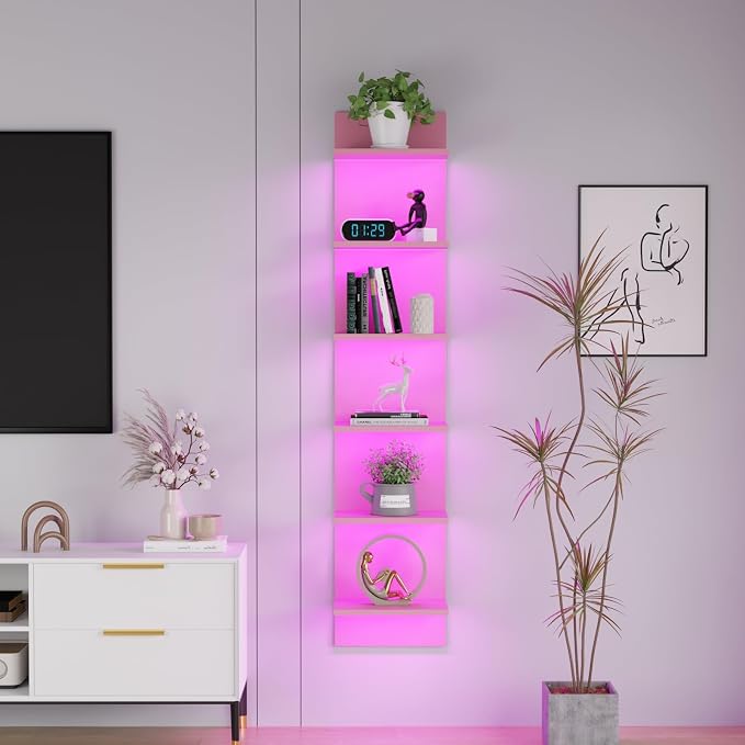 Qupui 6-Tier Wall Shelf with RGB LED Lights by Qupui