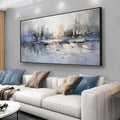 Abstract Wall Art Blue and White Reflection Large Size Framed Artwork Wall by VHMING
