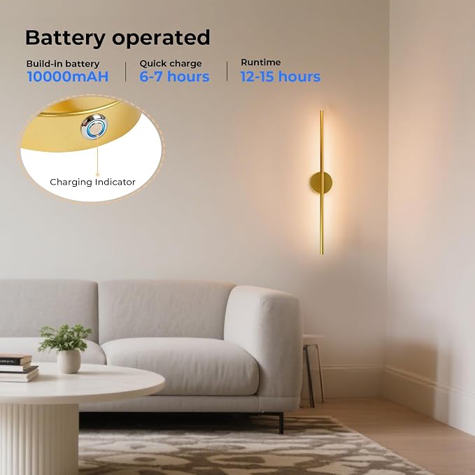 GvvooHome Battery Operated Wall Sconces Set of 2, 10000mAh Wireless - Image 3