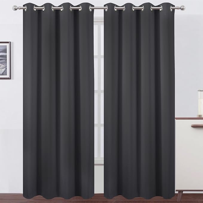 LEMOMO Blackout Curtains 52 x 84 inches Long Dark Grey Curtains Set of 2 Panels by Lemomo