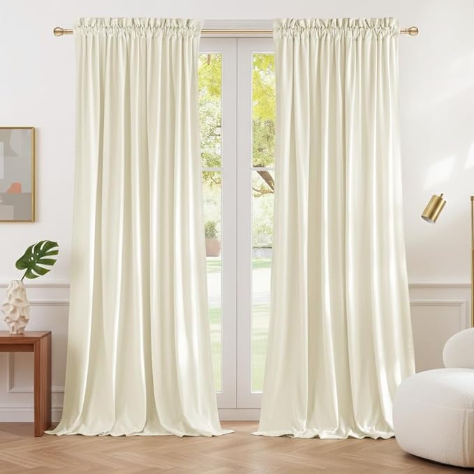 NICETOWN Thermal Insulated Velvet Curtains Ivory White 84 inch Length, Heavy by NICETOWN