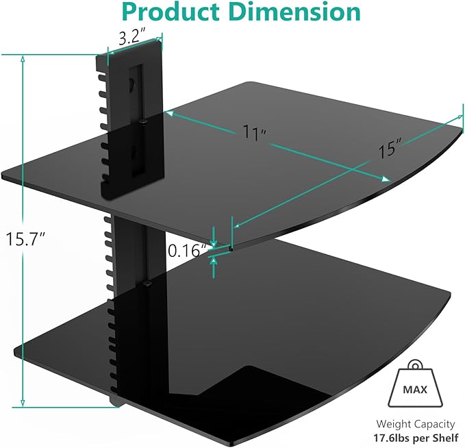 WALI Floating TV Shelf, 2 Tier Glass Projector Shelf - Image 3