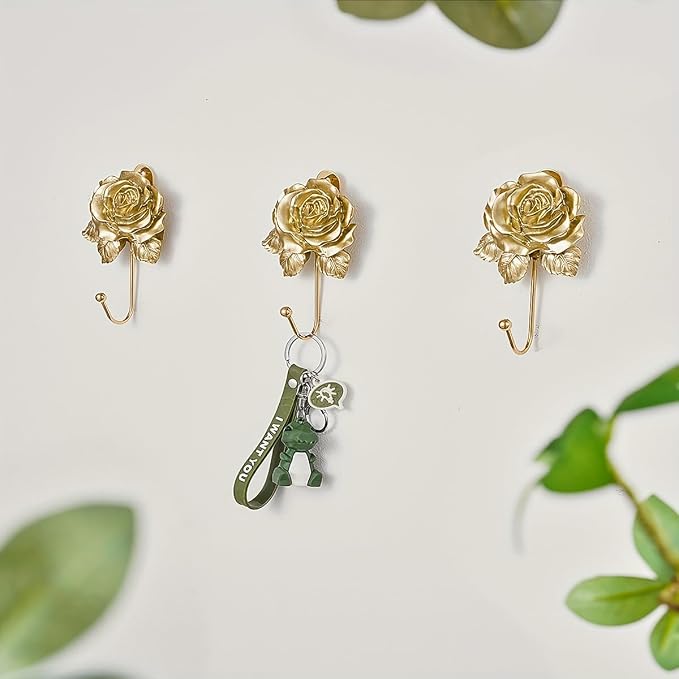Gold Decorative Wall Hooks for Hanging, Cute Resin Flower Bow Coat Hooks - Image 2