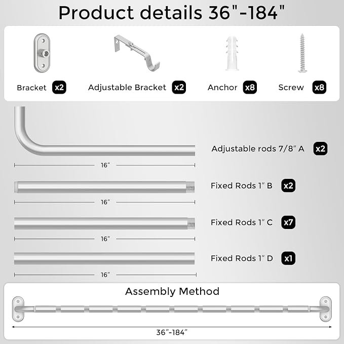 Curtain Rods 36-184 Inch, Living Room, Sliding Door - Image 7