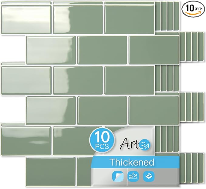 Art3d Peel and Stick Wall Tiles in Teal – 10-Pack of 12 x12 Thickened Design by Art3d