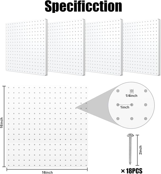 Peg Board, 16”×16”Large Heavy Duty Metal Pegboard Panels - Image 2