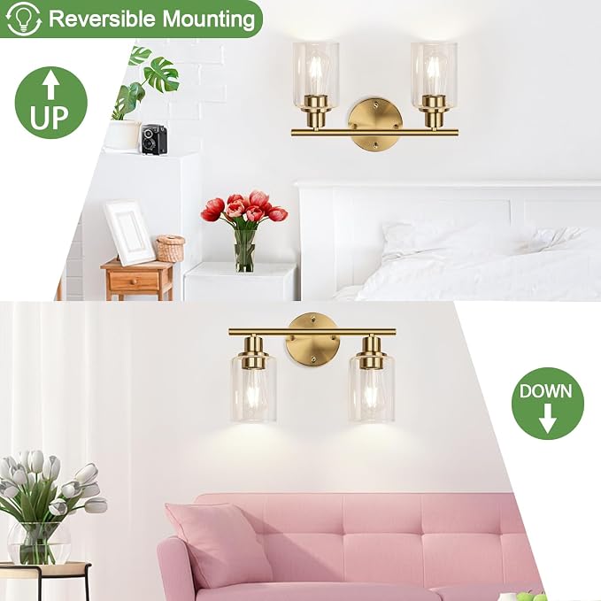 Zarbitta 2-Light Bathroom Light Fixtures, Brushed Gold Vanity Light, Modern - Image 9