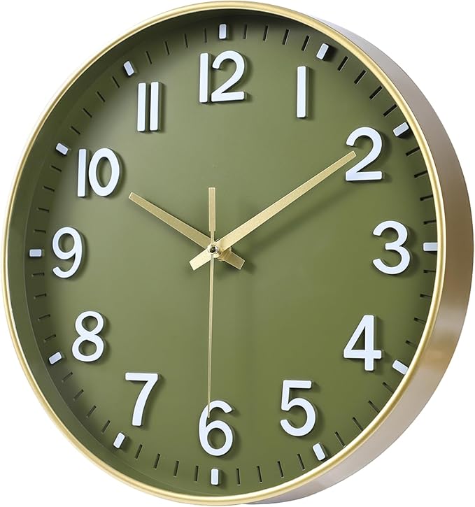 HZDHCLH Wall Clocks Battery Operated, Wall Clock Green Gold, 10 inch Wall Clock - Image 3