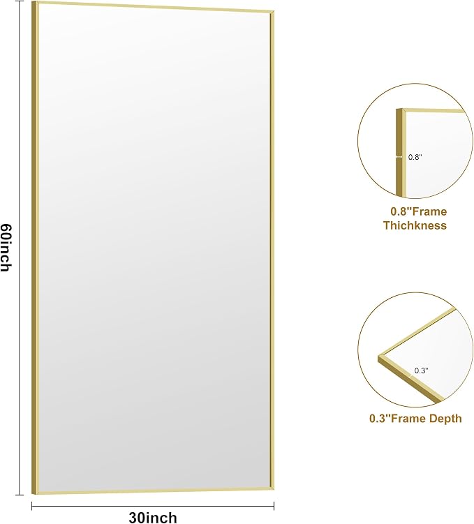 KOCUUY Large Gold Bathroom Mirror, 60x30 inch Rectangular Mirror - Image 8