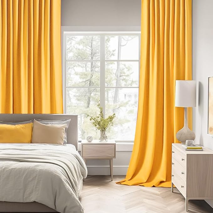 MIULEE Yellow Back Tab Blackout Curtains 102 Inch Long 2 Panels Set - Image 2