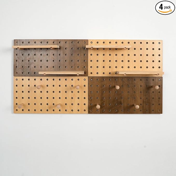 Brown & Beige Wood Pegboard Modular Display Wooden Pegboard Combination Wall by UMICAL