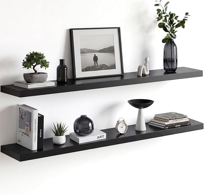 Homeforia Black Floating Shelf 48 inches, High End Solid Real Wood 48 inch Long by Homeforia