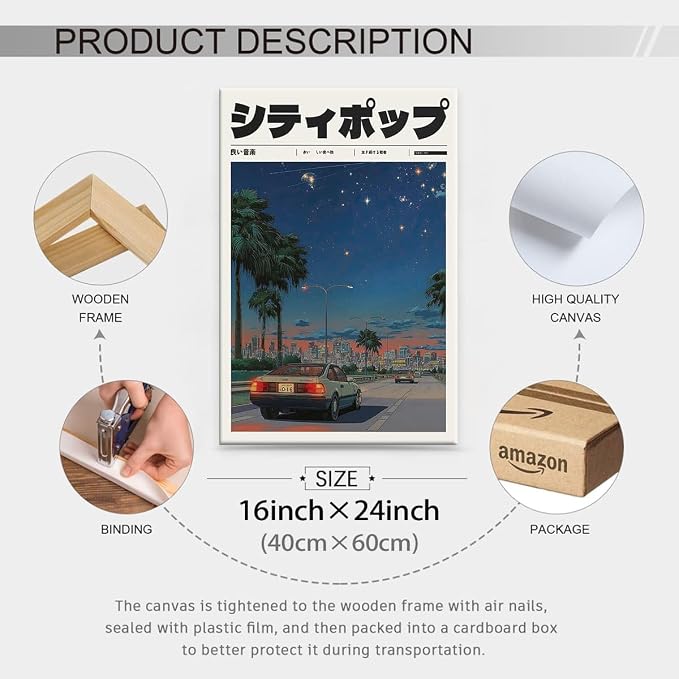 Vintage Japanese Framed Wall Art 90s Vaporwave Aesthetic Print Asian Music - Image 2