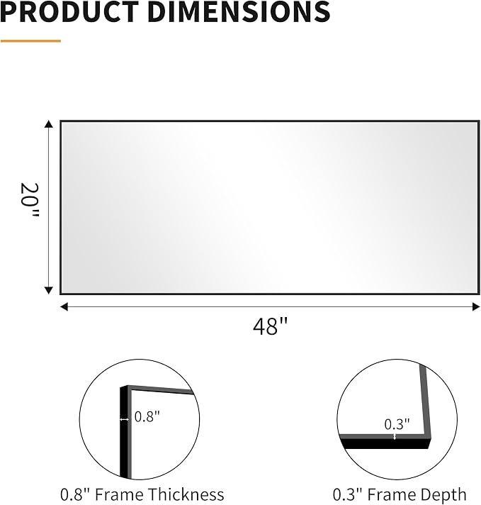 KOCUUY Black Bathroom Mirror, 20x48 Inch Rectangle Mirror - Image 9