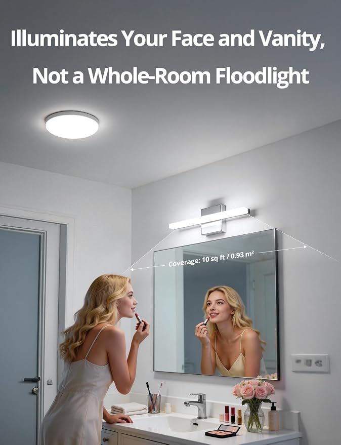 Combuh Modern Bathroom Light Fixtures Over Mirror, 16 Inch IP44 9W Chrome - Image 7