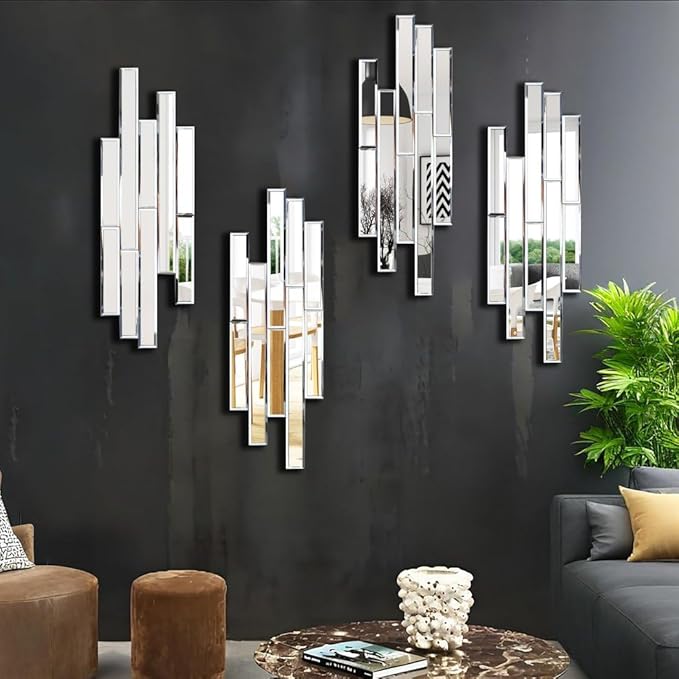 Artisan Set of 4 Silver Beveled Wall Decor Mirrors by VOHJD