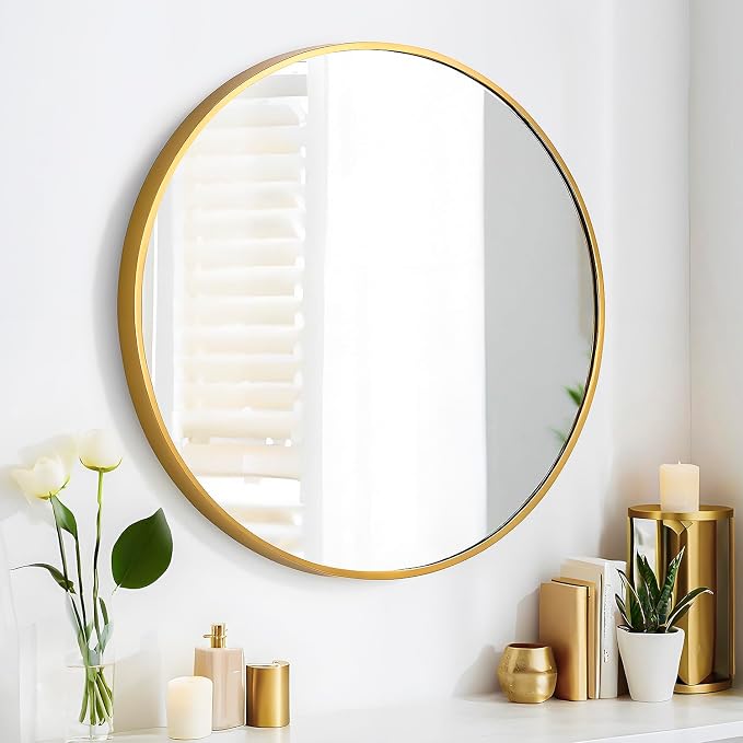 SCWF-GZ 24" Round Mirror Circle Wall Mounted Hanging or Against Wall Metal by SCWF-GZ