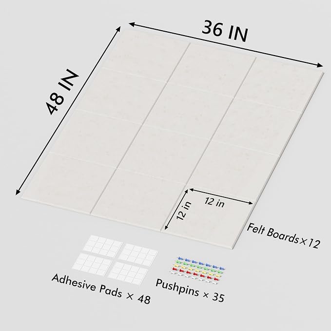Neatsure Large Cork Board for Wall, 12 Panels Felt Tiles Tack Push Pin Board - Image 3
