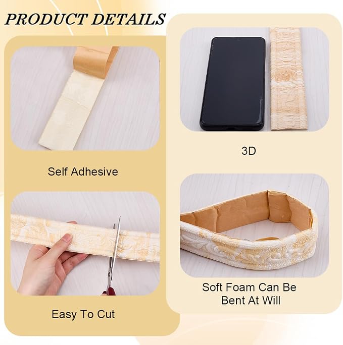 CRASPIRE 90x1.8in Peel Stick Foam Crown Molding Baseboard Trim Yellow White - Image 6