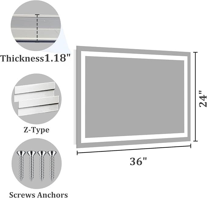 Koonmi 36"x24" LED Mirror for Bathroom, 90CRI Anti-Fog Vanity Mirror - Image 9