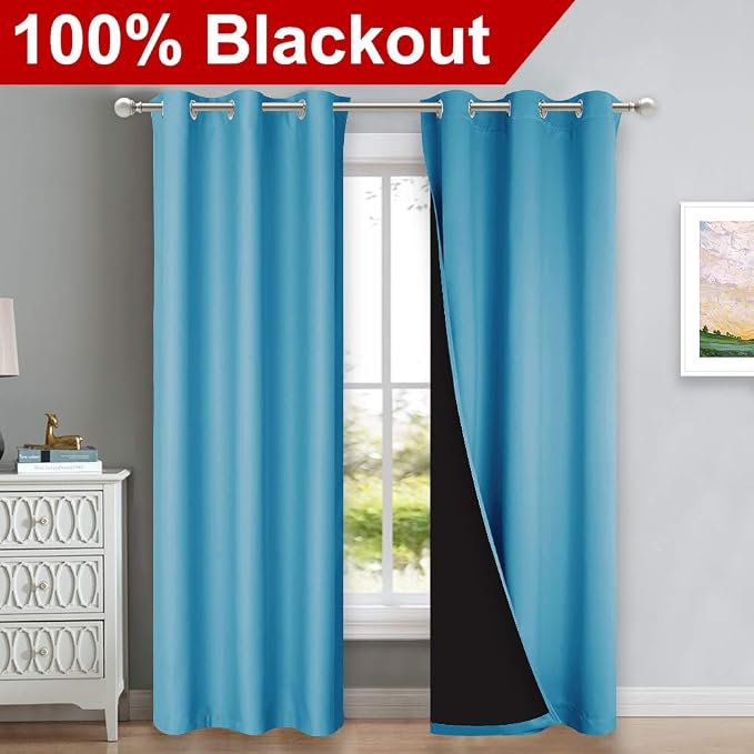NICETOWN Teal Blue Full Shade Curtain Panels, Pair of Thermal Insulated & - Image 2