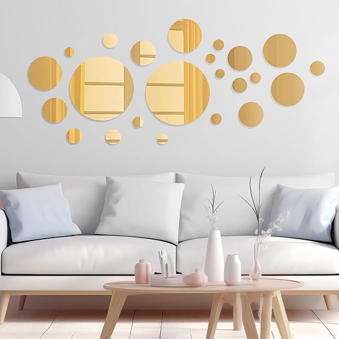 Shappy 32 Pieces Mirror Wall Stickers Removable Acrylic Setting Adhesive Round - Image 6