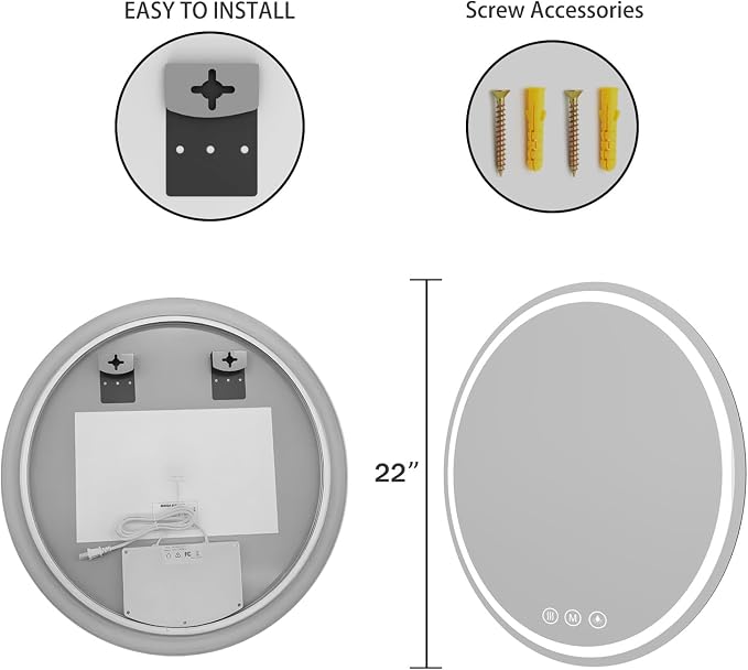 LED Bathroom Mirror 22 Inch Round Bathroom Mirror - Image 4