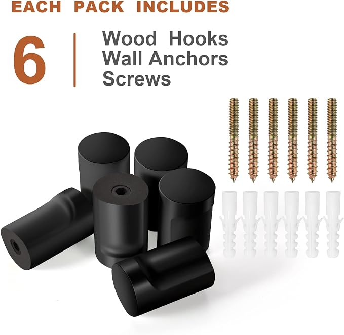 BSDONTE Wood Wall Hooks, Decorative Black Coat Hooks - Image 7