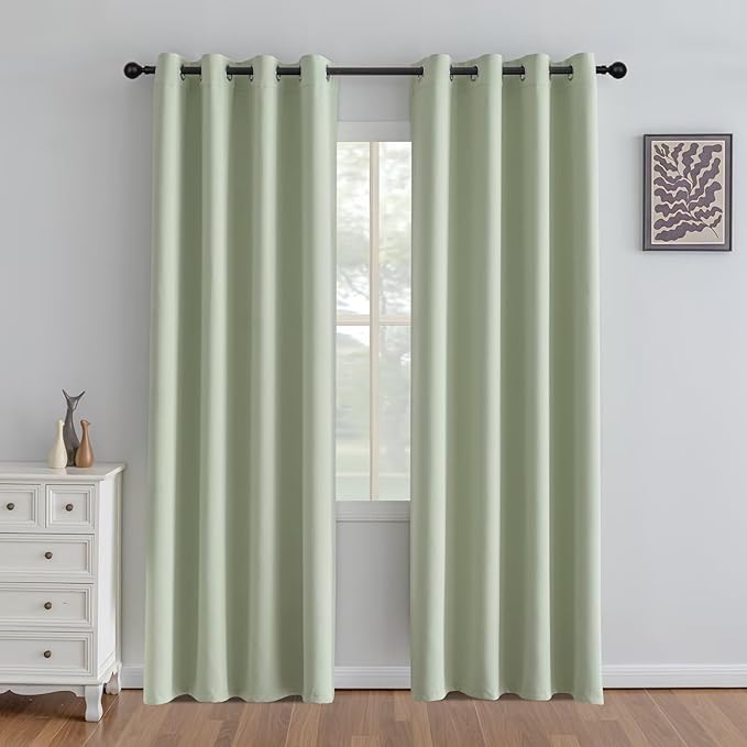 IGEMAEVE Sage Green Curtains 84 Inch Length 2 Panels Set, Light Filtering by IGEMAEVE