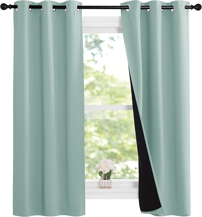 NICETOWN Aqua Blue 100% Blackout Lined Curtains, 2 Thick Layers Narrow Wide - Image 2