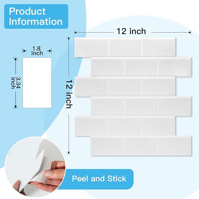 Art3d Peel and Stick Backsplash Tiles – 12"x12" White Washed Thicker Design - Image 6