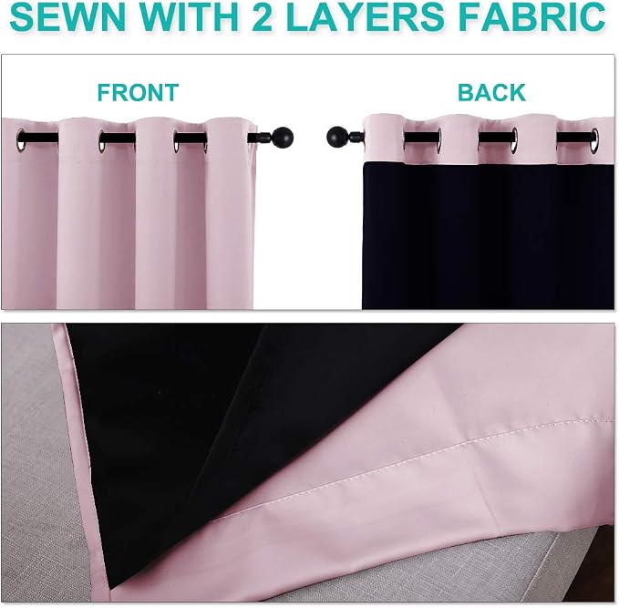 NICETOWN 100% Blackout Window Curtain Panels, Baby Pink, 2 Pieces, 70-inch Wide - Image 4