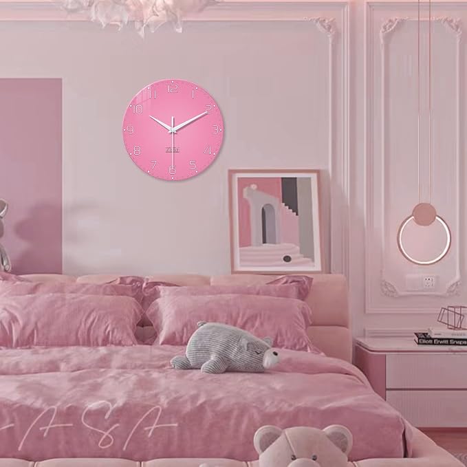 XNM Pink Clock for Girls Bedroom Small Wall Clock Battery Operated 14 Inch - Image 5