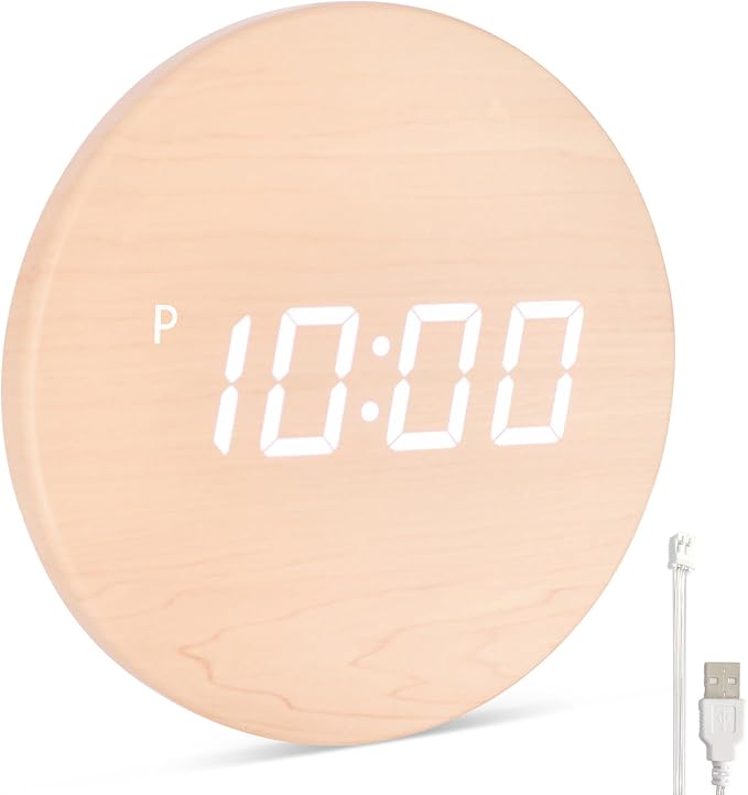 Minimalist LED Digital Wall Clock – USB Powered | Wooden, 12/24 Hour, Night Mode by Leafre