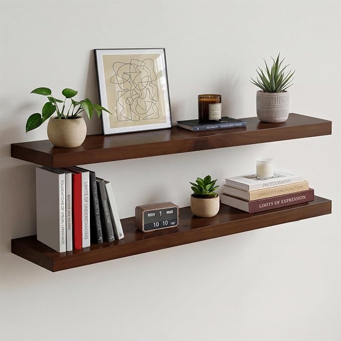 Homeforia Walnut 36 inch Floating Shelf, High End Solid Real Wood 36inch Large by Homeforia