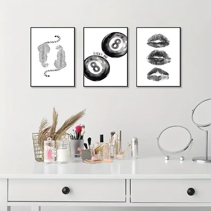 BOKPEN Trendy Black and White Leopard Canvas Wall Art, Funky Y2k Lucky 8 Ball - Image 6