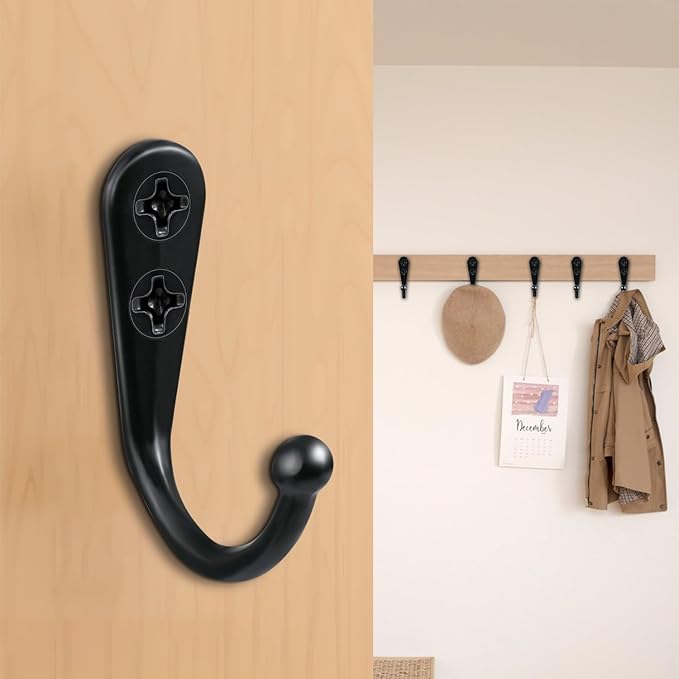 Black Wall Mounted Coat Hooks, Rustproof Metal Hooks - Image 5